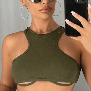 Olive Green Halter Crop Top